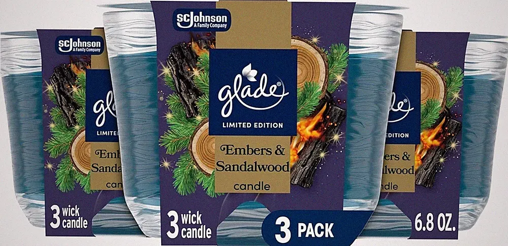 3-Wick Scented Candle Jar, Embers & Sandalwood, Air Freshener Infused with Essen