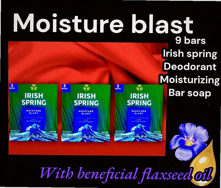 9 Bars Irish Spring Moisture Blast Deodorant Bar Soap:(3pk x 3), 12hr Fresh