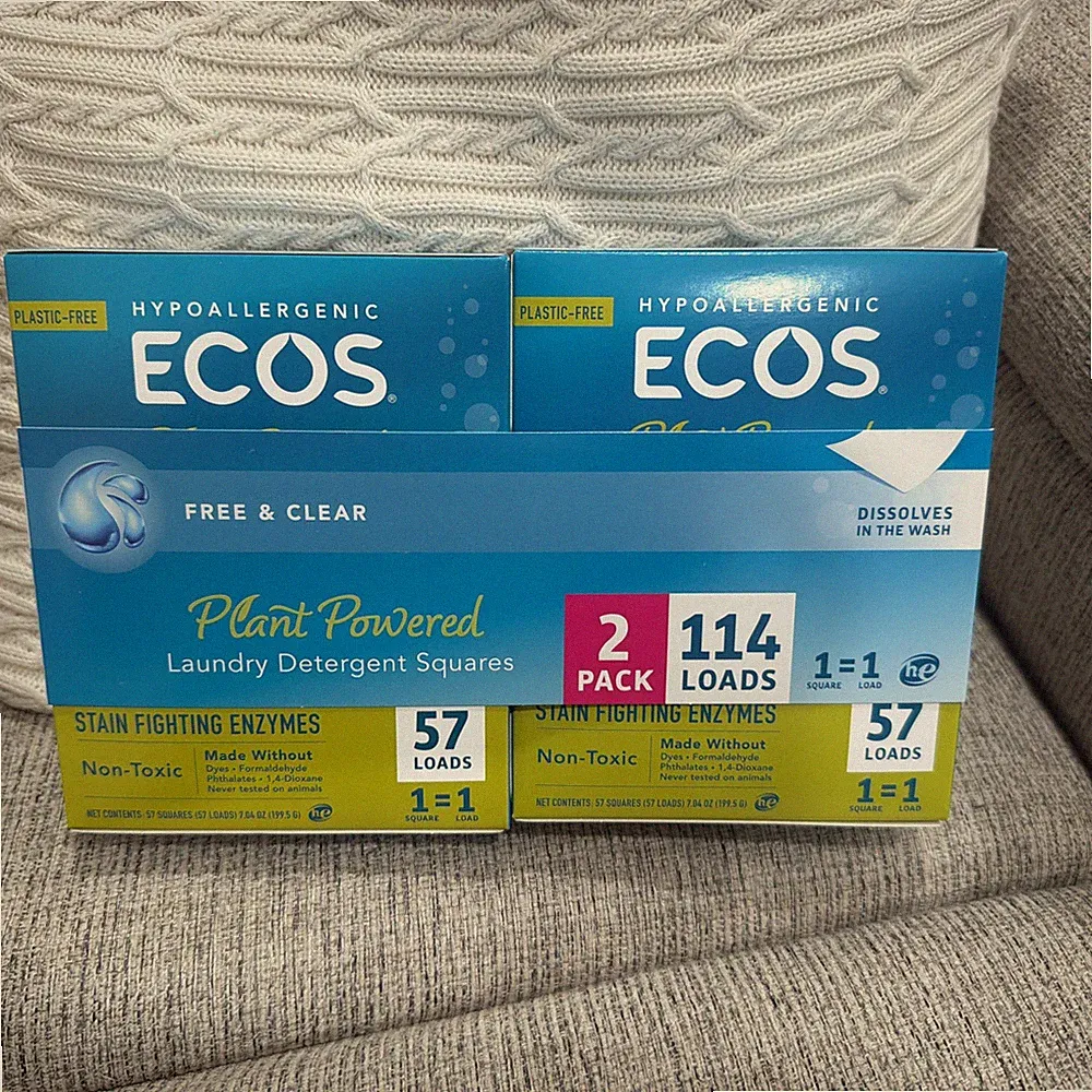 ECOS Eco-Friendly Laundry Detergent Sheets, Free and Clear, 114 Sheets Vegan 2Pk