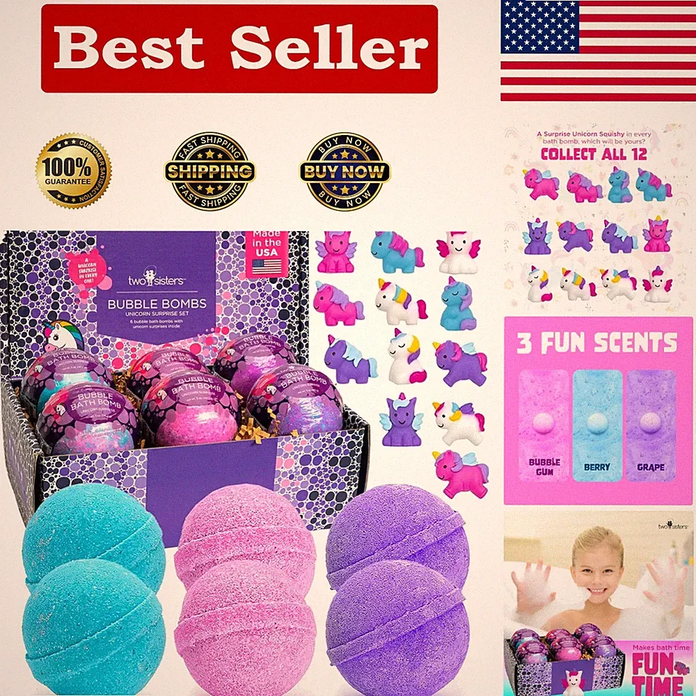Unicorn Bath Bombs with Surprise Toys – & Phthalate-Free, Kids Gift Set